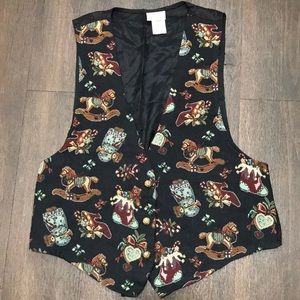 Vintage Christmas Vest Woman  teddy bears Rockinghorse